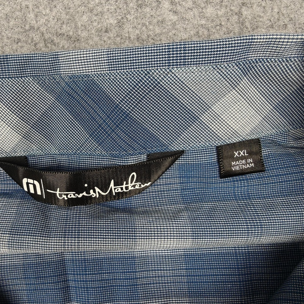 Travis Mathew Shirt Mens 2XL Blue Plaid Cotton Nylon Stretch Short Sleeve Casual - Picture 2 of 8